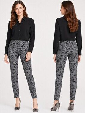 Banana Republic Ryan Fit Floral Slim Straight Pants Gray Black 6S